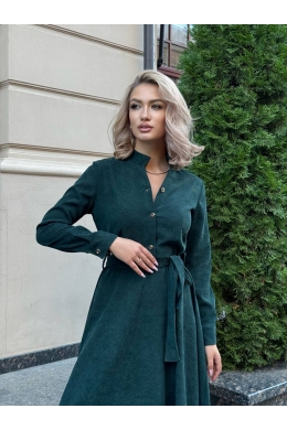 Жіноче плаття із вельвету з поясом колір пляшка