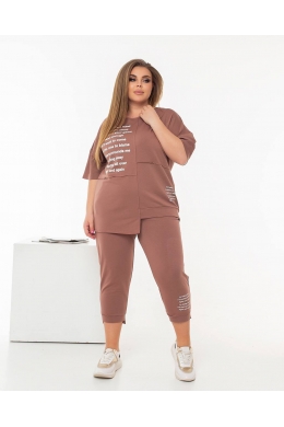 Жіночий костюм із двонитки футболка та бриджі колір мокко