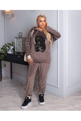 Жіночий костюм двійка з велюру колір мокко