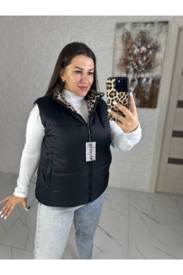 Жіноча двостороння леопардова жилетка колір чорний